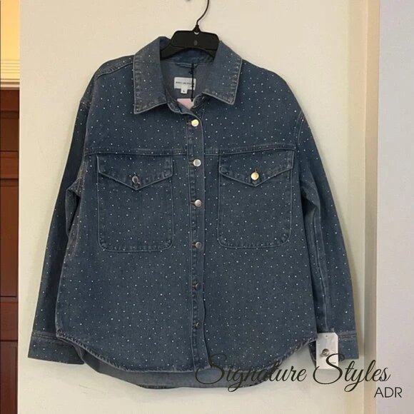 Avec Les Filles Jackets & Blazers - Avec Les Filles Indigo Rhinestone Denim Jacket – Size Large, NWT